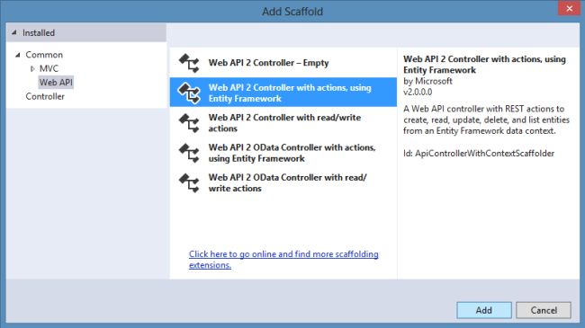 Adding Web API 2 EF Controller